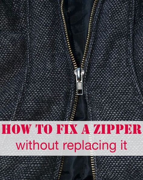 When the zipper pull can't close the zipper anymore, here's what you do to fix it. Fix Broken Zipper, Zipper Stuck, Fix A Zipper, Zipper Repair, Sew Zipper, Sewing Alterations, Broken Zipper, Repair Clothes, Diy Clothes Life Hacks