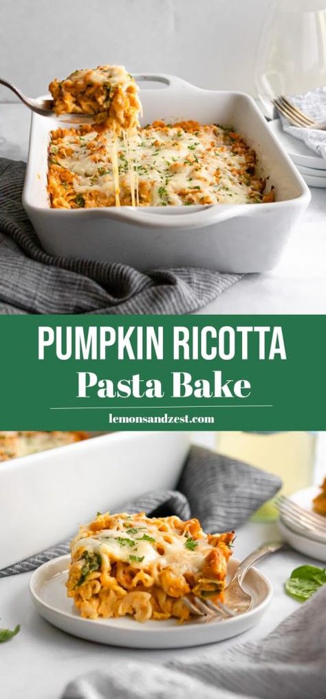 Pumpkin Ricotta Pasta Bake, Ricotta Pasta Bake, Pumpkin Ricotta, Baked Dish, Ricotta Spinach, Savory Pumpkin Recipes, Pumpkin Dishes, Pumpkin Pasta, Ricotta Pasta