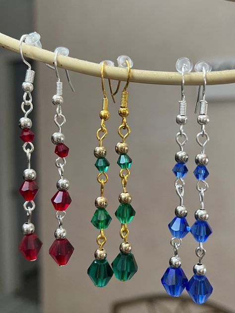 Long Bicone crystal Earrings.  Made to order. Dangle Bead Earrings Diy, Earrings Making Ideas, Earplug Earrings, Pony Bead Jewelry, Diy Christmas Earrings, Diy Earrings Dangle, Long Crystal Earrings, Coin Pearl Earrings, Diy Earrings Easy