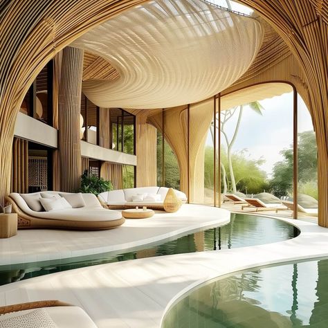 Sea Breeze, Bali, Indonesia by Masoumeh|Futuristic Bali Sea, Balinese Architecture, Balinese Design, Environment Architecture, Future Architecture, Bamboo Structure, House Fashion, Modern Residence, Parametric Design