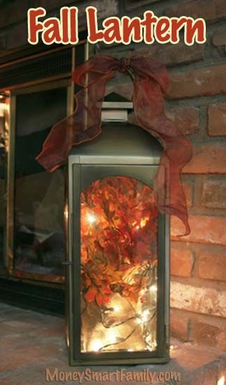 A DIY Autumn/ Thanksgiving/ Fall Lantern Decoration w/ Silk Leaves & White Twinkle Lights. How To Decorate A Lantern, Fall Lantern Decor Ideas, Fall Broom, Fall Lantern Decor, Fall Lanterns, Fall Tabletop Decor, Piano Decor, Fall Lantern, Lantern Ideas