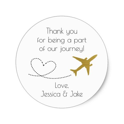 Gold, Travel Themed Thank You Stickers- Favors Classic Round Sticker Aviation Wedding Theme, Aviation Wedding, Wedding Thank You Postcards, Personalized Wedding Stickers, Aviation Theme, Wedding Stickers Labels, Travel Theme Wedding, Thank You Postcards, Wedding Stickers