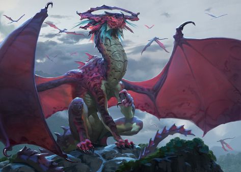 We chat to the artists behind Magic: The Gathering 2019 set. [Alex Konstad's Dragon Queen Lathliss] Alex Konstad, Magic Artwork, Creature Inspiration, Queen Of Dragons, Monster Ideas, Dragon Queen, Mtg Art, Fantasy Beasts, Monster Concept Art