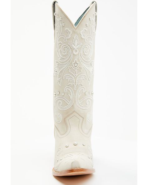 Leather upper with leather lining. Leather outsole with rubber heel cap. Snip toe. Pull on style. Solid white design. Bridal Cowboy Boots, Wedding Cowboy Boots, White Cowgirl Boots, Cowboy Boots For Women, Cowgirl Look, White Cowboy Boots, Womens Cowgirl Boots, Elegant Boots, Wedding Boots