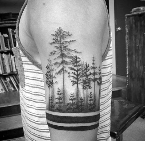 Forest Scene Tattoo, Tree Line Tattoo, Armband Tattoos For Men, Jungle Tattoo, Forest Tattoo, Scene Tattoo, Tattoo Diy, Armband Tattoos, Tree Tattoos