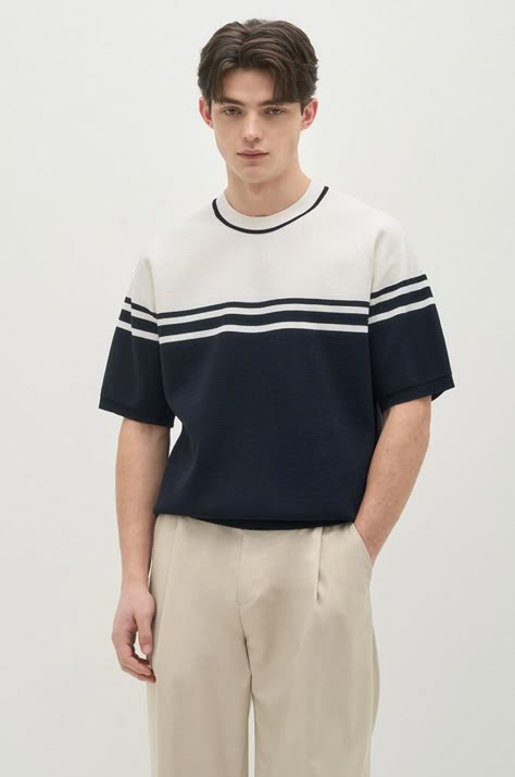 Thehandsome.com | THE HANDSOME.COM Tishert Men, Mens Striped Sweater, Crochet Stripes, Saville Row, Gangster Style, Man Sweater, Mens Tees Fashion, Men Polo Shirt, Knitwear Outfit