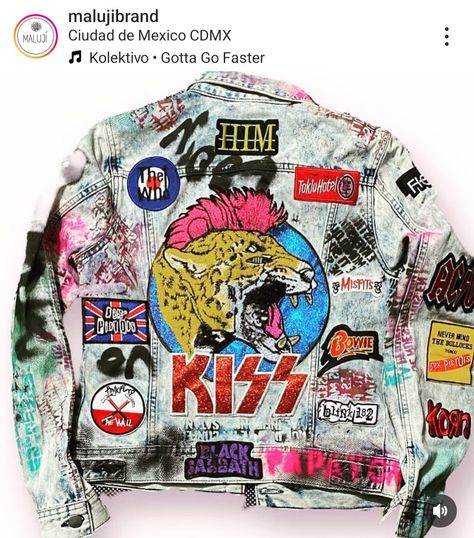 Custom Denim Jacket Ideas, Patched Clothes, Denim Jacket Ideas, Horror High, Custom Jean Jacket, Diy Denim Jacket, Custom Denim Jacket, Jacket Ideas, Patch Jacket