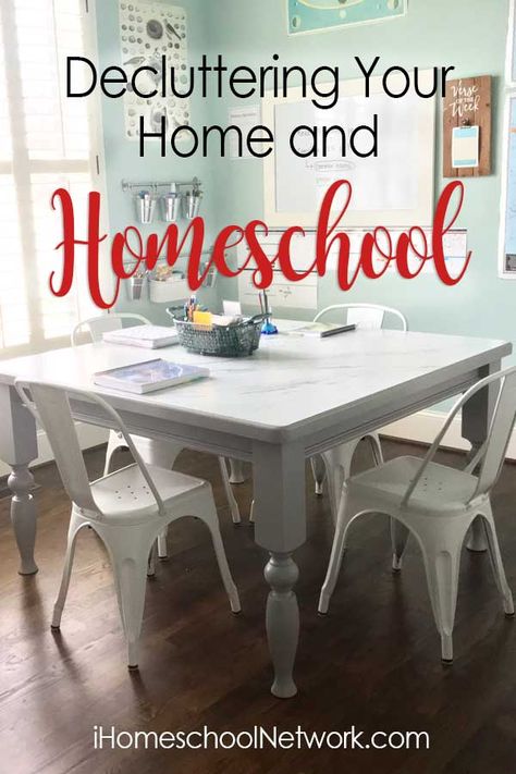 Decluttering Your Home and Homeschool • iHomeschool Network Organization Homeschool, Homeschool Room Organization, Old Kitchen Tables, Clutter Free Home, Homeschool Classroom, Homeschool Life, Homeschool Help, Homeschool Planning, School Room