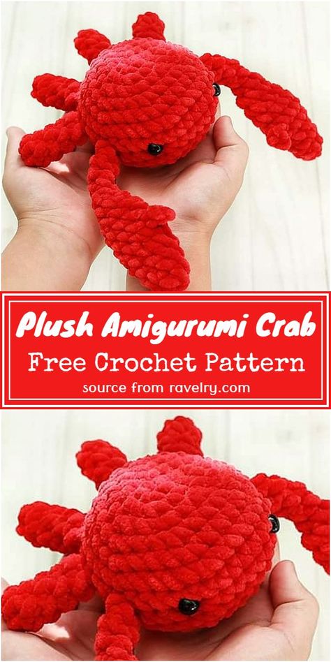 Free Crochet Plush Amigurumi Crab Pattern #freecrochetpattern #crochetplush #freecrochetplush #freecrochetplushpattern Crochet Plushies, Crochet Toys Free, Easy Crochet Animals, Crochet Plush, Crochet Animals Free Patterns, Crochet Butterfly, Crochet Amigurumi Free, Crochet Animal, Animal Patterns