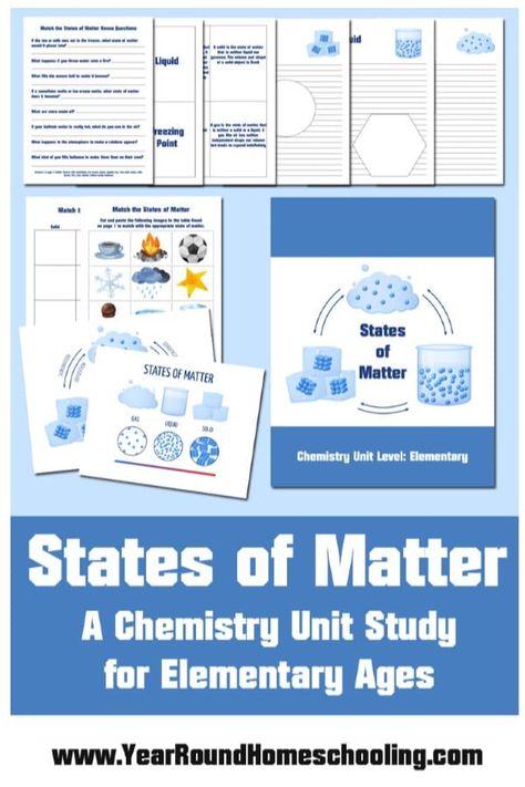 Do your kids know about the different states of matter? Get them started learning about them through this fun States of Matter Unit Study. #StatesofMatter #UnitStudy #Science #Chemistry #Homeschool #Homeschooling #Printable #YearRoundHomeschooling Elementary Chemistry, State Of Matter, Matter Unit, Middle School Science Experiments, Study Chemistry, New Vocabulary Words, Science Notebooks, Interactive Science Notebook, States Of Matter