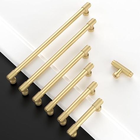 Amerdeco 10 Pack Brushed Gold Knurled Cabinet Pulls 6.3 Inch(160mm) Hole Center Gold Kitchen Cabinet Handles Drawer Pulls Cabinet Hardware ZH0034 - Amazon.com Gold Kitchen, Kitchen Cabinet Handles, Cabinet Pulls, Gold Handles, Kitchen Handles, Cabinet Handles, Drawer Handles, Cabinet Pull, Kitchen Cabinet