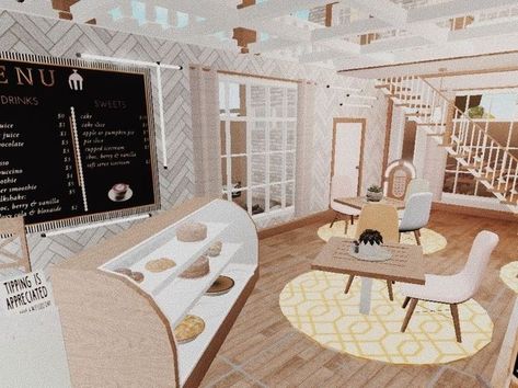 Layouts Bloxburg, Cafe Ideas Design, Bloxburg Cafe, Restaurant Layout, Two Story House Design, Tiny House Bedroom, House Decorating Ideas Apartments, Tiny House Layout, Cafe Ideas