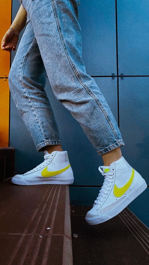 Yellow Nike Blazer Outfit, Yellow Blazer Outfit, Nike Blazers Outfit, Nike Blazers, Yellow Nikes, Yellow Blazer, Blazer Outfit, Shoe Inspo, Nike Blazer