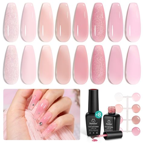 PRICES MAY VARY. What You Get: 8 x Gel Polish Colors (0.25oz/7ml each bottle), 6 beautiful shades of popular and trendy sheer pink and 2 shimmer Gel Nail Polish colors suitable for all seasons and daily routine life! Soft Whisper Collection: In this precious Soft Whisper gel nail polish set, experience different kinds of glamour, from natural colors to vibrant hues. Let these all-encompassing nude colors shine through, enhancing your most natural elegance—a paradise for nude lovers. Easy Applica Manicure Gifts, Holiday Party Nails, Nail Tip Shapes, Jelly Gel Nail Polish, Interview Nails, Fall Wedding Nails, Gel Nail Polish Colors, Christmas Manicure, Gel Nail Extensions