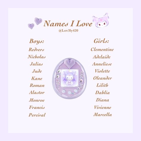 Names I Love Aesthetic, Names I Love, Names That Means Love, Coquette Names Aesthetic, Flower Nicknames, Coquette Nicknames, Coquette Names, Angelic Names, Names That Mean Flower