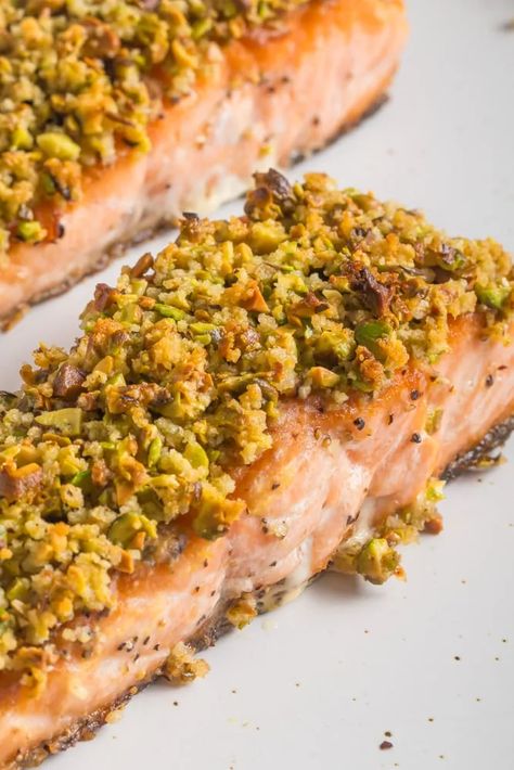 Pistachio Crusted Salmon: 30 Min Recipe With A Crispy Crust 1 Pretzel Crusted Salmon, Salmon Crusted Recipes, Pistachio Bread, Crusted Salmon Recipes, Pistachio Crusted Salmon, Recipes Salmon, 30 Min Meals, Pretzel Crust, Crusted Salmon