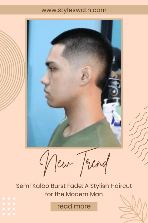 The Semi Kalbo Burst Fade is a haircut that masterfully combines the elements of modern sensibilities with timeless appeal, presenting a unique combination that caters to the fashion-forward man. This style starts with a clean, sharp, shaved side, gradually fading into a transition to a fuller upper part of the hair. The burst fade aspect adds an intriguing dynamic as it contours around the ear, marrying the modern sophistication with practicality. Semi Kalbo, Shaved Side, Burst Fade, A Haircut, Stylish Haircuts, Modern Man, Shaving, The Modern, Fashion Forward