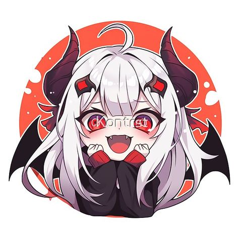 This lively sticker depicts an excited female vampire with brightly glowing red eyes, white hair and bat wings. The vibrant red circle encapsulates her eager mischievous spirit. Capture some playful supernatural energy this Halloween with this animated de Glowing Red Eyes, Eyes Sticker, Smile Drawing, Female Vampire, Walls Art, Red Circle, Evil Anime, Chibi Girl, Cute Anime Chibi