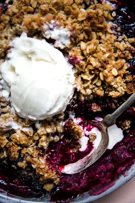 Juicy, jammy and covered in a sweet, buttery, oat streusel topping, this easy berry crisp recipe is summer in a baking dish. We hope that it becomes as beloved in your family as it has in ours. Rhubarb Saskatoon Crisp, Blueberry Rhubarb Crisp, Simple Vibes, Mixed Berry Crisp, Berry Crisp Recipe, Blueberry Crisp Recipe, Raspberry Crisp, Summer Fruit Desserts, Blueberry Rhubarb