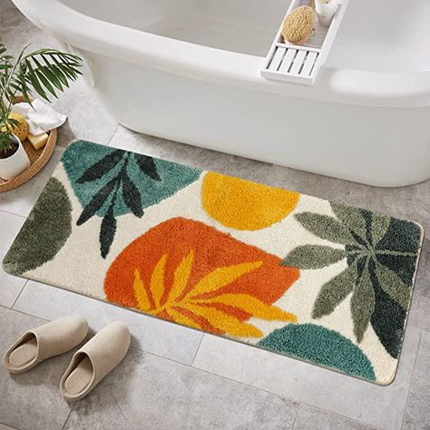 Amazon.com: Uphome Bathroom Runner Rug Colorful Abstract Leaves Long Bath Mat Non Slip Water Absorbent Boho Bath Rug Soft Microfiber Machine Washable Floor Mats for Tub Bathroom Indoor Doormat,18"x47" : Home & Kitchen Boho Bath Rug, Colorful Bath Mat, Abstract Bathroom, Thick Rug, Long Bath Mat, Bathroom Runner, Bathroom Runner Rug, Long Bath, Bathroom Carpet