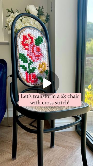 Sally Wilson | Cross Stitch Kits on Instagram: "➡️ 3 things I’ve learned stitching this chair…  1. Value depends on your perspective. I bought this via Facebook marketplace from a lovely man in Leamington Spa. He was having a clear out and thought it was junk. To me, it’s simply opportunity to be creative 🚀   2. Expect mistakes instead of trying to avoid them. I sprayed the cane with primer (I stitched over it). The lilac didn’t show up (I switched it out with peach). A leaf went wrong and I re-did it. Everything is fixable! 🎨   3. Creativity is in the process. At times, this was stressful and I felt anxious and frustrated. I kept putting it off (it’s taken me 3 months!) but the fun I had making up the rose patterns and stitching (even though it felt like it went on forever) more than ma Leaf Cross Stitch Pattern, Leamington Spa, Rose Patterns, Patterned Chair, Cane Chair, Dining Nook, Facebook Marketplace, August 15, Be Creative