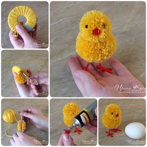 How to Make Adorable Pom-Pom Easter Chicks Påskeaktiviteter For Barn, Diy – Velikonoce, Pom Pom Animals, How To Make A Pom Pom, Yarn Pom Pom, Pom Pom Crafts, Kraf Diy, Easter Crafts Diy, Bunny Crafts