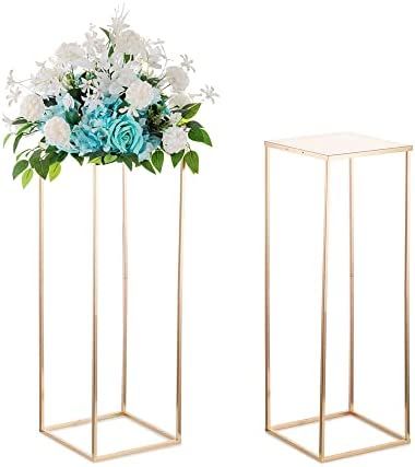 Gold Wedding Table Decorations, Wedding Flower Stand, Gold Wedding Centerpieces, Geometric Centerpiece, Wedding Vase Centerpieces, Tall Floor Vases, Metal Columns, Gold Centerpieces, Tall Flowers