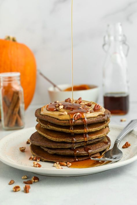 Buckwheat Pancakes Recipe, Healthy Vegan Pancakes, Buckwheat Pancake Recipes, Spice Pancakes, Pumpkin Spice Pancakes, Vegan Pancake Recipes, Vegan Pumpkin Spice, Pumpkin Pecan Pie, Pancake Toppings