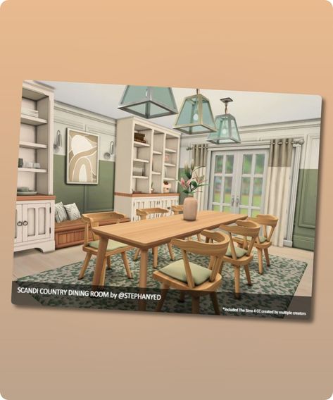 Sims 4 Dining CC: Scandi Country Dining Room Design Sims 4 Dining Cc, Country Dining Room, Colour Interior, Bohemian Dining Room, Hall House, Sims 4 Cc Download, Country Dining Rooms, Country Dining, Best Sims