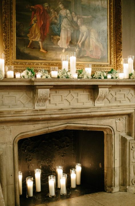 using candles to decorate a fireplace and mantel for wedding receptions, wedding ceremonies Wedding Fireplace, Nyc Taxi, Ceremony Candles, Vintage Nyc, Fireplace Mantle Decor, Candles In Fireplace, Venue Decorations, Getaway Car, Taxi Cab