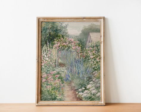 French Country Cottage Landscape Flower Garden Painting - Etsy Australia Flower Garden Painting, Farmhouse Paintings, Victorian Portraits, Victorian Paintings, Garden Watercolor, Garden Painting, Garden Print, Garden Wall Art, Vintage Landscape