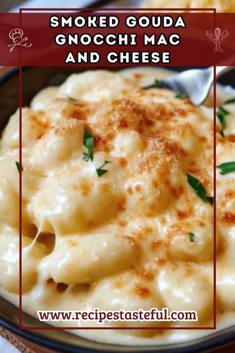 This recipe combines rich, smoky Gouda cheese with tender potato gnocchi for an elevated take on mac and cheese. The creamy cheese sauce with hints of sharp cheddar and Parmesan makes for a comforting and flavorful dish. Gnocchi Mac And Cheese, Gouda Cheese Recipes, Gouda Mac And Cheese, Mac And Cheese Sauce, Creamy Cheese Sauce, Smoked Gouda Cheese, Potato Gnocchi, Smoked Gouda, Gouda Cheese