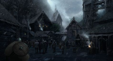 ArtStation - Northern city Northern Fantasy City, Scene Art, Fantasy City, Game Dev, High Fantasy, Dark Ages, Concept Art, Castle, Building