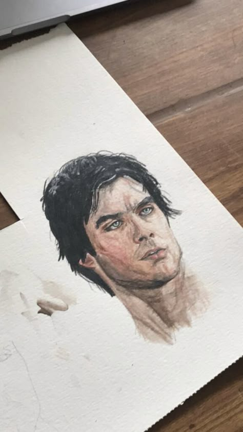 Damon Salvatore Sketch, The Vampire Diaries Drawings Easy, Damon Drawing, Damon Salvatore Art, Damon Salvatore Drawing, Vampire Diaries Drawings, Vampire Painting, Portrait Model, Disney Art Drawings