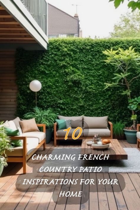 I absolutely adore these charming French country patio inspirations! The blend of lush greenery and rustic furniture creates a serene outdoor space. Perfect for morning coffee or evening relaxation, this aesthetic invites nature in while providing cozy seating. Explore these ideas to transform your own patio into a peaceful retreat! French Outdoor Patio, Country Patio Ideas, French Country Courtyard, French Country Garden Patio, French Country Patio, French Country Design Ideas, Evening Relaxation, Country Patio, French Country Garden