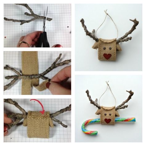 Would you want to have some crafting project working with your kiddo? Or make something for everyone on your Christmas list? Or maybe make ornaments for your Christmas tree. This is a super easy and creative way to make a reindeer. They turn out to be great. Enjoy. What you … Diy Reindeer, Burlap Ornaments, Ribbon Christmas, Burlap Crafts, Ribbon On Christmas Tree, Burlap Christmas, Ornament Tutorial, Burlap Ribbon, List Ideas