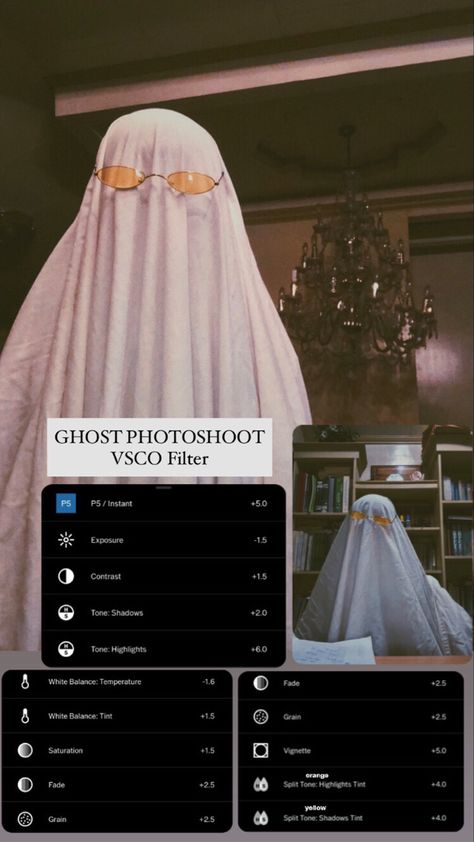 TikTok Ghost Photoshoot / Photography VSCO Filter Ghost Photoshoot Filter, Ghost Filter, Halloween Filter, Ghost Photoshoot, Vsco Filter Instagram, Vsco Tutorial, Best Vsco Filters, Photography Editing Apps, Lightroom Presets Tutorial