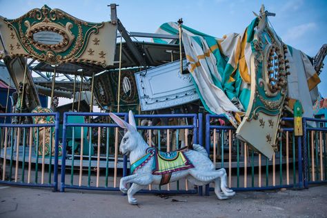 A look at the familiar and the strange ideas that guided the musical’s writers and director.A carousel at the Six Flags amusement park in New Orleans, after being destroyed by Hurricane Katrina. Images of the abandoned park inspired the director of the musical “Ride the Cyclone.” Ride The Cyclone Set Design, Abandoned Carousel, Abandoned Park, Six Flags New Orleans, Ride The Cyclone, Abandoned Theme Parks, Ferris Wheels, Creepy Places, Artistic Ideas