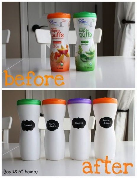 15 Recyclables You Can Repurpose and 7 You NEVER Should via TheKimSixFix.com Formula Can Crafts, Baby Formula Containers, Reuse Plastic Containers, Baby Food Organization, Diy Storage Containers, Formula Containers, Container Crafts, Reuse Containers, Baby Food Jar Crafts