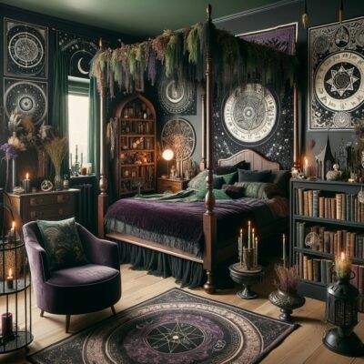 Find adorable decor items fitting to your aesthetic | The Other Aesthetic Witchcore Room Decor, Emo Bedroom Aesthetic, Witchcore Room, Gothic Boho Bedroom, Whimsy Bedroom, Bungalow Interior Ideas, Goth Bedroom Ideas, Witch Bedrooms, New House Goals