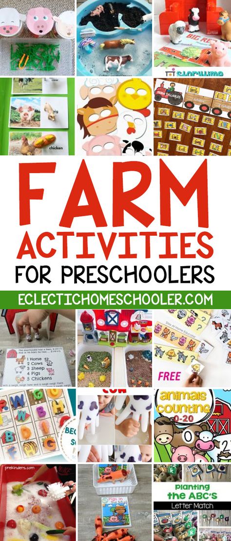 Doing a farm preschool theme and need some farm activities for preschoolers? Here is a HUGE roundup of over thirty-five of the best farm activities for kids. Farm Activities For Preschoolers, Farm Preschool Theme, Farm Activities For Kids, Farm Preschool Activities, Farm Theme Preschool Activities, Farm Printables, Farm Math, Spanish Preschool, Preschool Farm