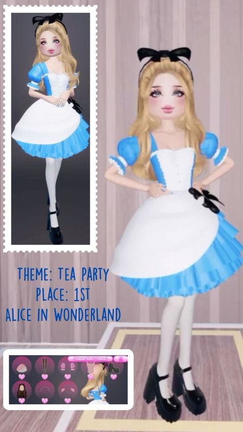 Alice In Wonderland Dti Outfit, Dress To In Press, Alice In Wonderland Tea Party Outfit, Alice Dress To Impress, Dress To Impress Book Character, Alice In Wonderland Dress To Impress, Tea Party Dress To Impress, Party Dress To Impress, Tea Party Alice In Wonderland