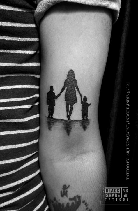 Mom And Son And Daughter Tattoo Ideas, Mother Tattoos For Son And Daughter, Mom Of Two Sons Tattoo, Mom Daughter Silhouette Tattoo, Mother With Sons Tattoo, Mom 2 Sons Tattoo, Tattoo Ideas For Two Sons, Mom And Son Silhouette Tattoo, Mom With Sons Tattoo Ideas