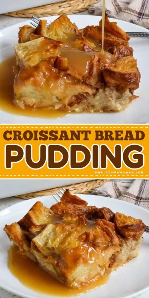 Here's a Mother's Day breakfast recipe if you're wondering what to do with leftover croissants! Your Mother's Day brunch ideas must have this breakfast casserole. Drizzled with a creamy vanilla sauce, this easy croissant bread pudding is delicious! Crossiant Bread Pudding Recipe, Bread Pudding With Croissants, Croissant Bread Pudding Recipe, Croissant Bread Pudding, Christmas Dinner Desserts, Easy Custard, Old Fashioned Bread Pudding, Bread Pudding Easy, Croissant Bread