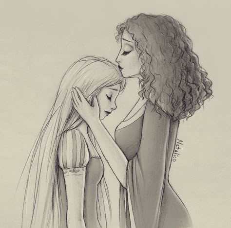 _natalico_ - Disney Rapunzel & Mother Grothel Rapunzel Drawings, Mother's Day Sketch, Rapunzel Drawing, Mother And Daughter Drawing, Princess Sketches, Mothers Day Drawings, Mom Drawing, Disney Canvas Art, Disney Canvas