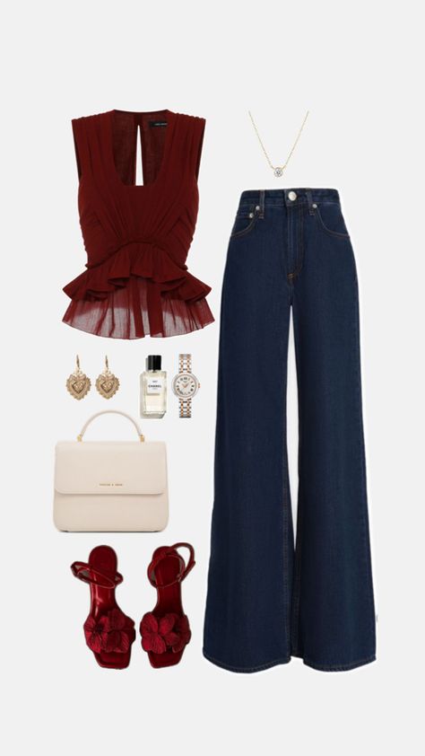 #fashion #ootd #ootdinspo #outfitinspo #maroon #cream #gold #aesthetic #dailyoutfit #classy #elegant Cream Outfit, Maroon Outfit, Outfit Classy, Gold Outfit, Gold Aesthetic, Lookbook Outfits, Elegant Outfit, Stylish Outfits, Lookbook