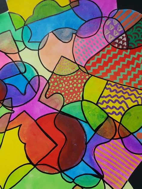 Organic Shapes Drawing Patterns, Biomorphic Shapes Art, Organic And Geometric Shapes Art Lesson, Organic Shapes Artwork, Overlapping Shapes Art, Overlapping Geometric Shapes, Geometric And Organic Shapes Art Project, Abstract Art Markers, Organic And Geometric Shapes Art