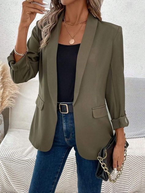 Olive Blazer Outfit, Olive Green Blazer Outfit, Womens Green Blazer, Green Blazer Outfit, Outfit Minimalista, Green Outfits For Women, Blazer Verde, Jeans Blazer, Blazer Casual