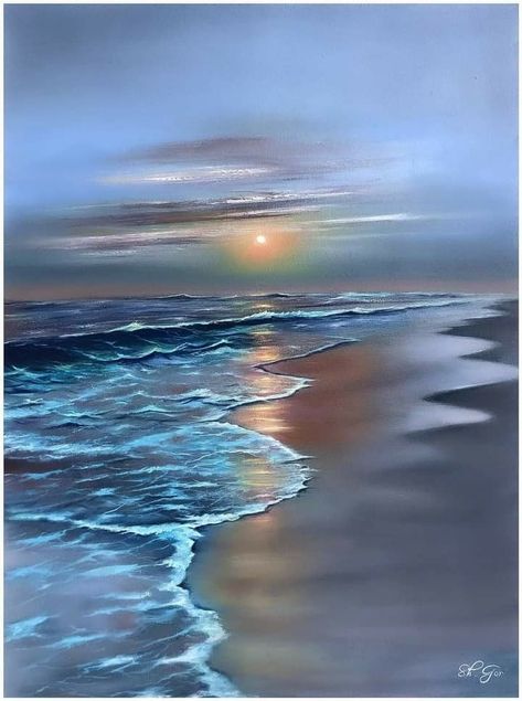 Beach Canvas Paintings, Ocean Waves Photography, Ocean Landscape Painting, Ocean Art Painting, Beach Scene Painting, Ocean Waves Painting, Beach Art Painting, Ocean Landscape, Scenery Pictures