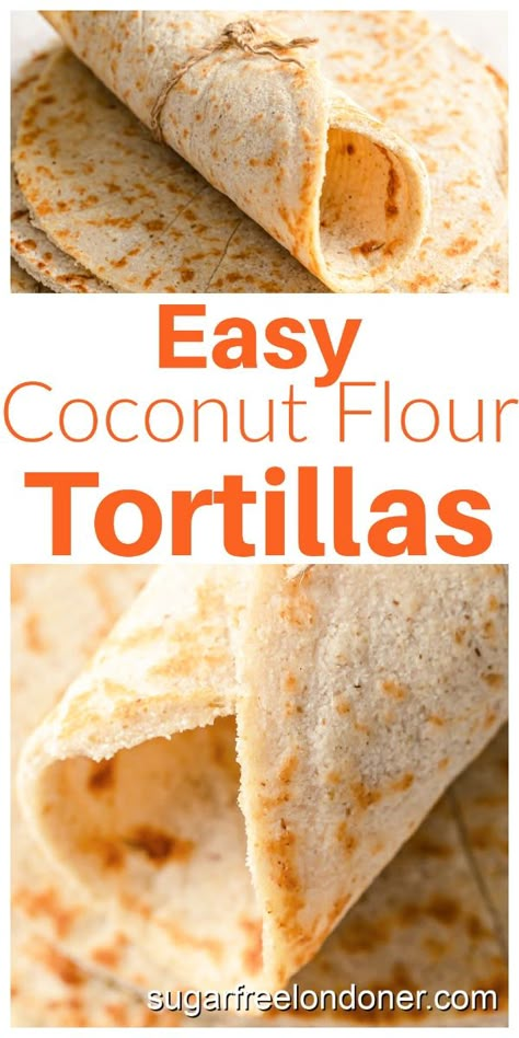 Pliable, flexible and delicious coconut flour tortillas! I've taken my regular keto tortilla recipe and spiced it up with garlic powder, onion powder and cumin. These easy gluten-free coconut tortillas are packed with fiber and are legit hunger busters.  Flexible and sturdy. These tortillas will not fall apart and won't tear. You can stuff them with sauces and juicy beef fillings. Use them as a lunch wrap or for your fave Mexican dishes. They can handle anything!  Healthy! My coconut flour tortilla recipe is naturally grain-free and gluten-free. It also happens to be dairy-free and low in calories. And of course, with just 1.5g net carbs per tortilla the recipe is perfectly keto-friendly. Keto Tortilla Recipe, Coconut Flour Bread Recipes, Flour Tortilla Recipe, Coconut Flour Tortillas, Keto Kids, Keto Tortilla, Lunch Wrap, Recipes With Flour Tortillas, Coconut Flour Bread